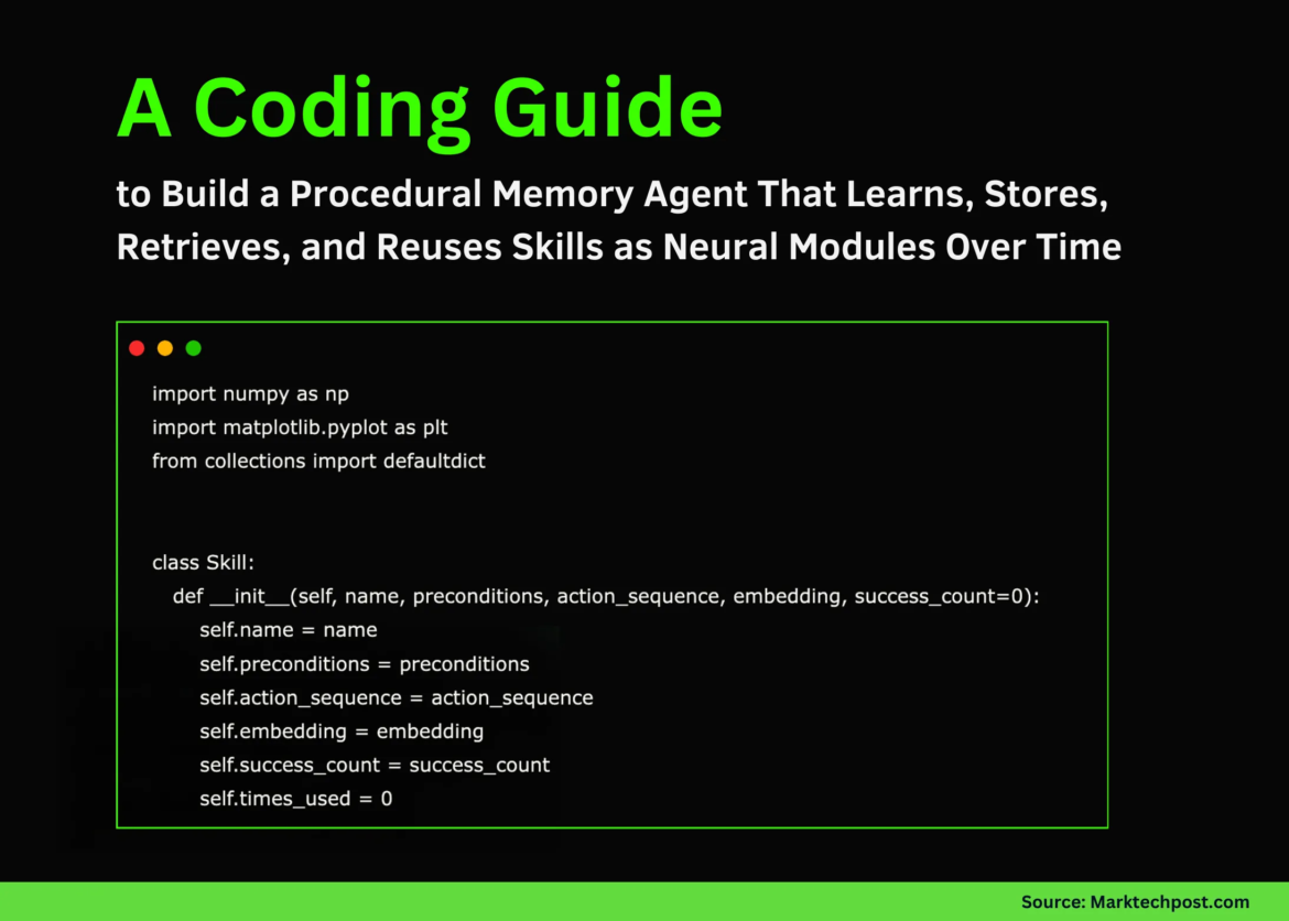A coding guide to building a procedural memory agent that learns, stores, retrieves, and reuses skills as neural modules over time

