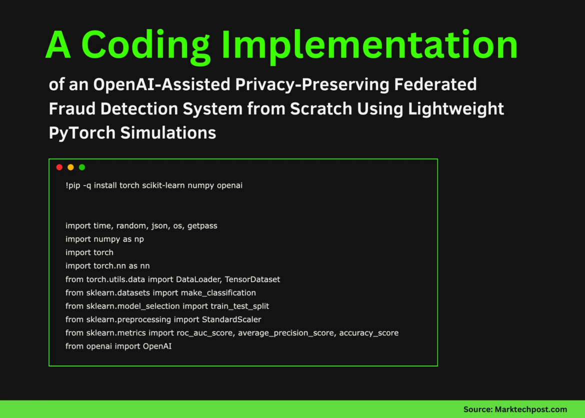 Coding Implementation of an OpenAI-Assisted Privacy-Preserving Federated Fraud Detection System from Scratch Using Lightweight Pytorch Simulation

