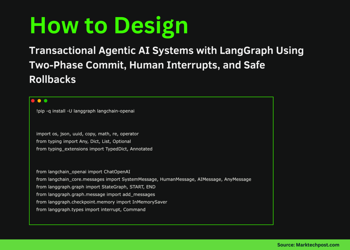 How to design transactional agent AI systems with Langgraph using two-phase commitment, human interruption, and safe rollback

