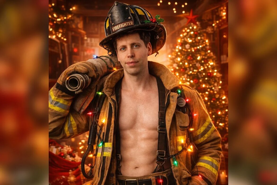 Sam Altman uses his new image generator to show himself as a burly fireman with washboard abs... with one hilarious mistake


