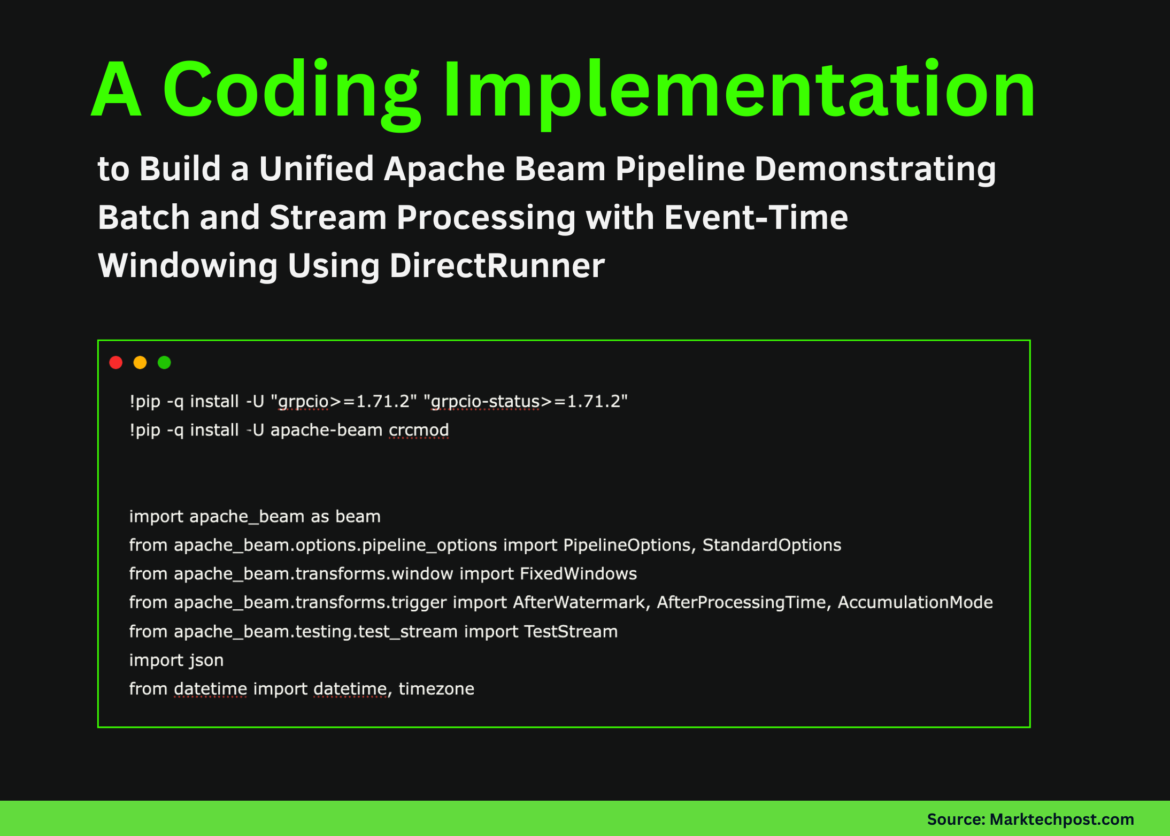 A coding implementation to create an integrated Apache Beam pipeline performing batch and stream processing with event-time windowing using DirectorRunner

