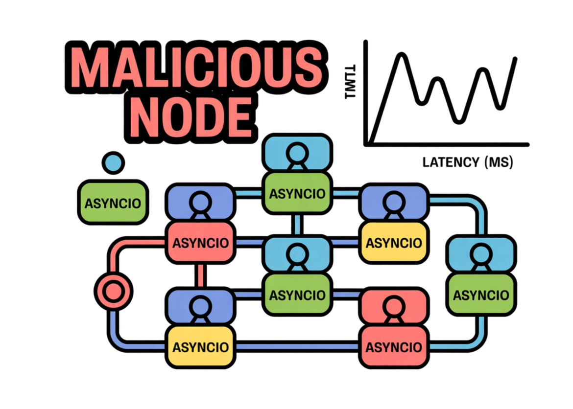 A coding implementation to simulate practical Byzantine fault tolerance with asyncio, malicious nodes, and latency analysis

