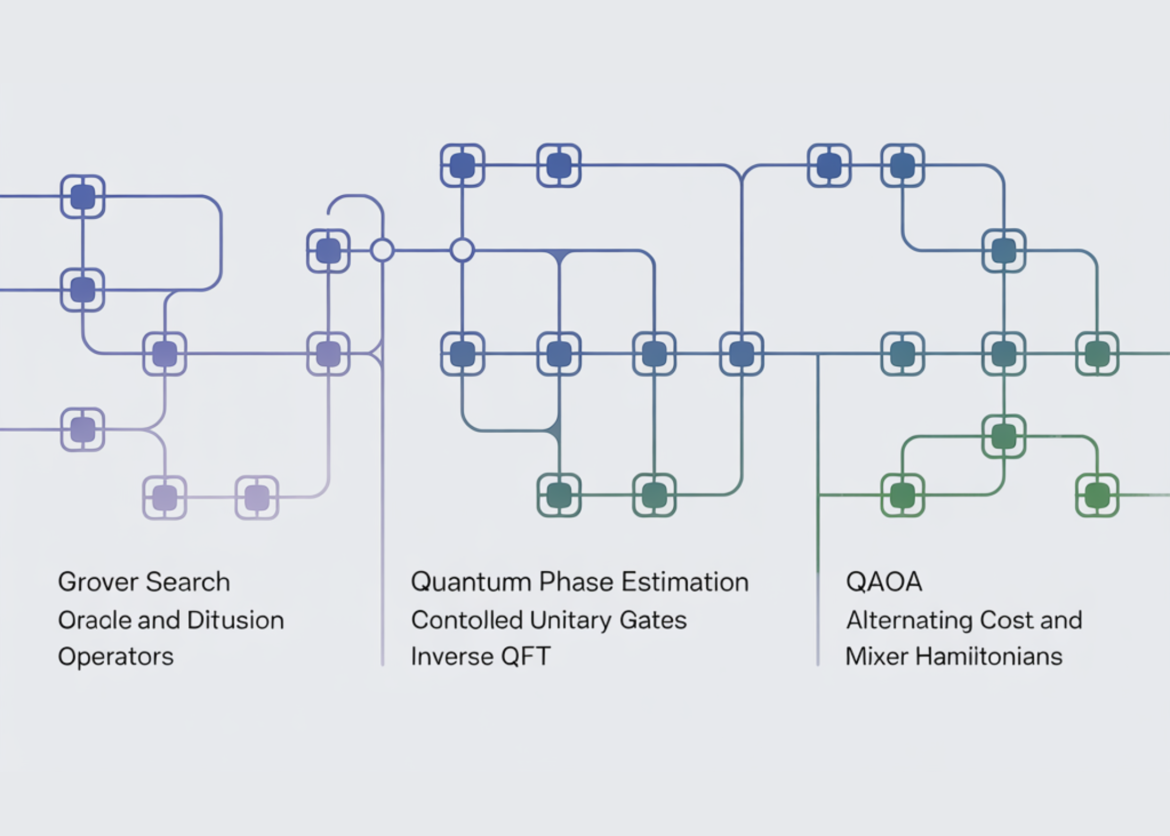 How to Build Advanced Quantum Algorithms Using Qrisp with Grover Search, Quantum Phase Estimation and QAOA


