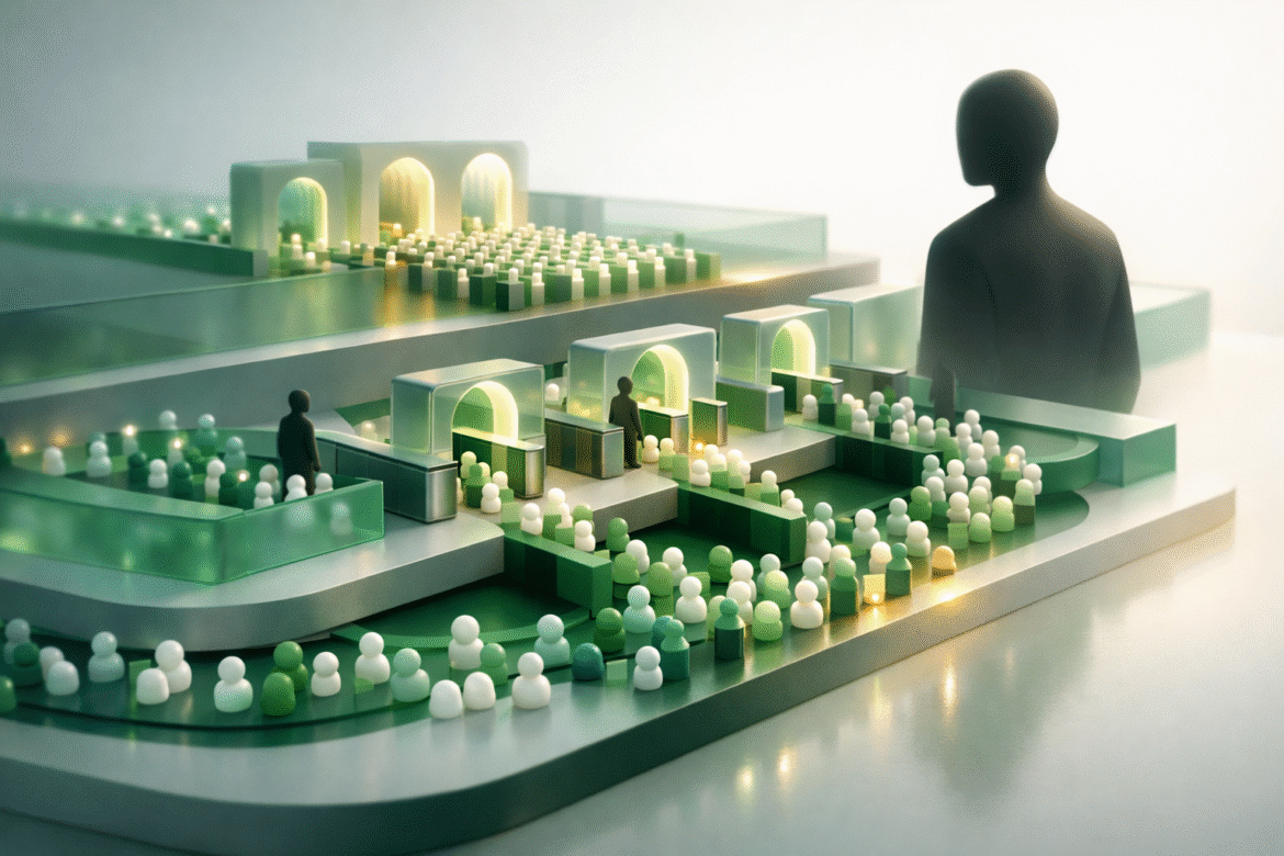 AI agent governance: many autonomous agents flowing through orderly gates into one governed system