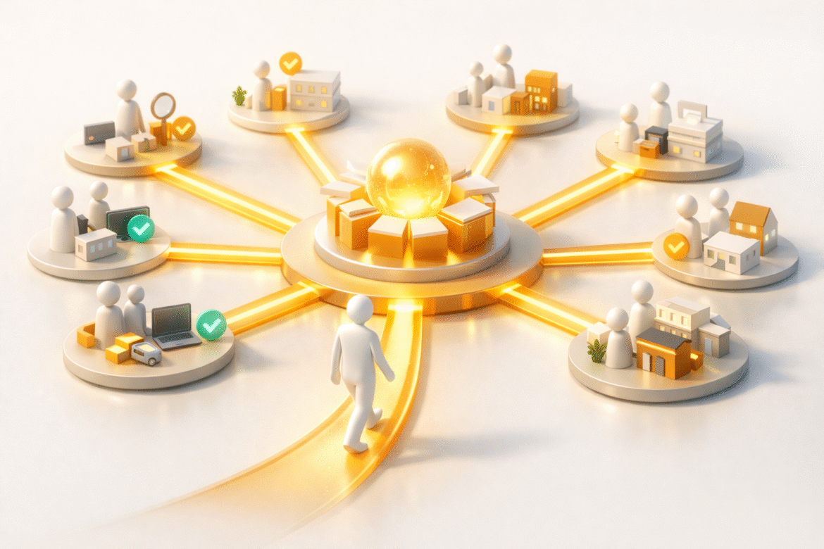 OpenAI Partner Network: a central hub radiating certified pathways to a network of AI consultants