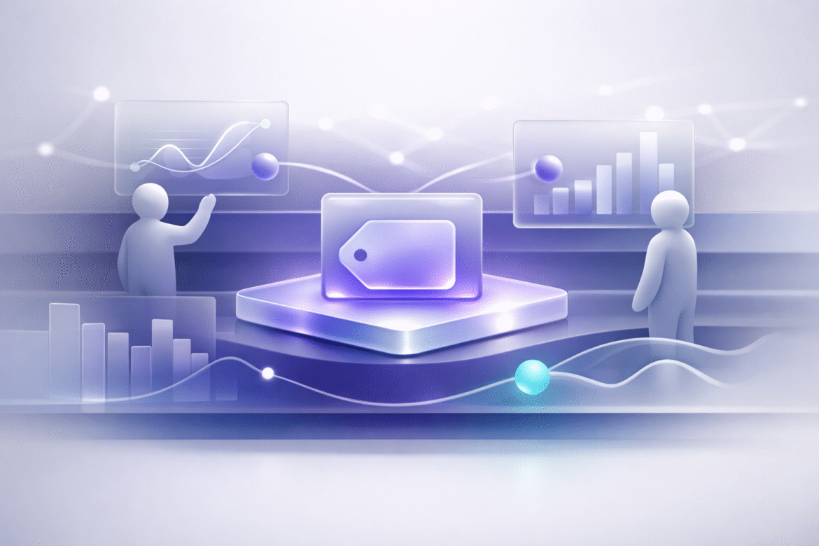 Abstract illustration of AI dynamic pricing adjusting a small business price in real time