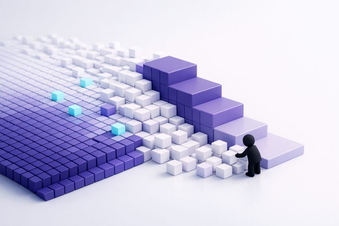 Conceptual illustration of AI inference costs collapsing as affordable compute tiles become abundant