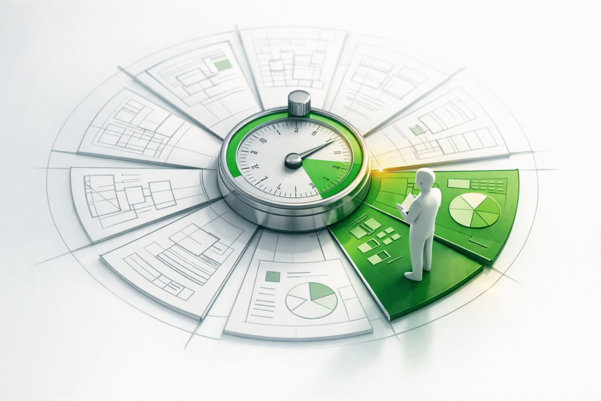Blueprint-style radial diagram symbolizing the Remote Labor Index measuring how much real freelance work AI can complete