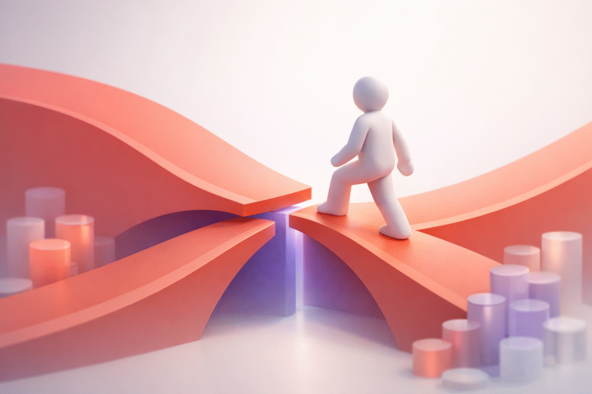 Conceptual illustration of the AI gender gap closing as a rising path meets a higher one