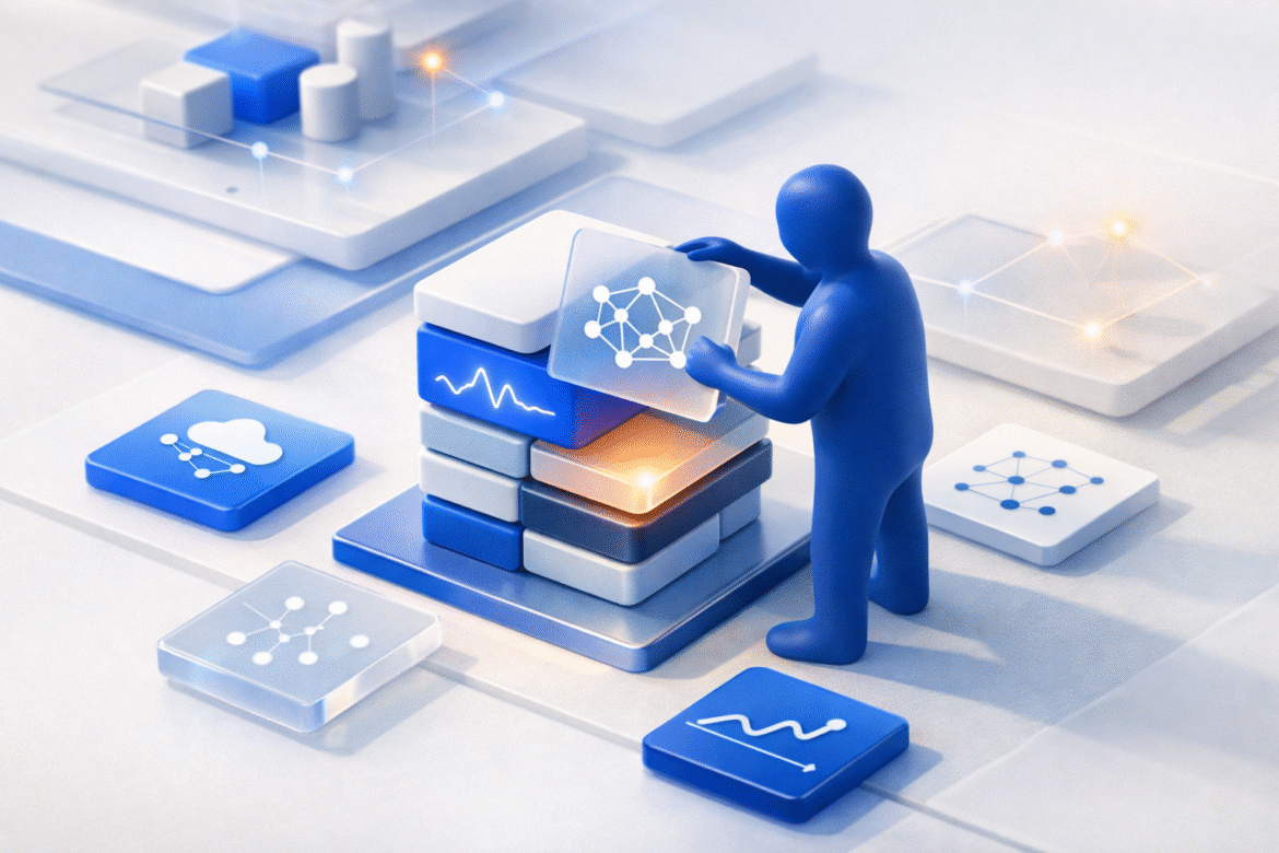 AI model choice for small business shown as swappable model modules in a stacked marketplace