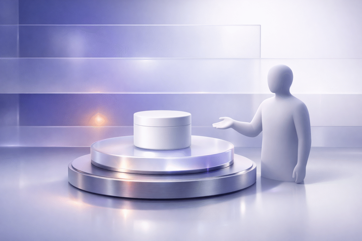 AI product photography shown as a plain product elevated into a polished studio showcase