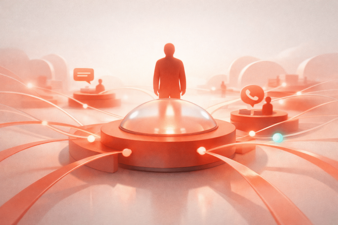Abstract illustration of an AI receptionist for small business answering and routing incoming calls