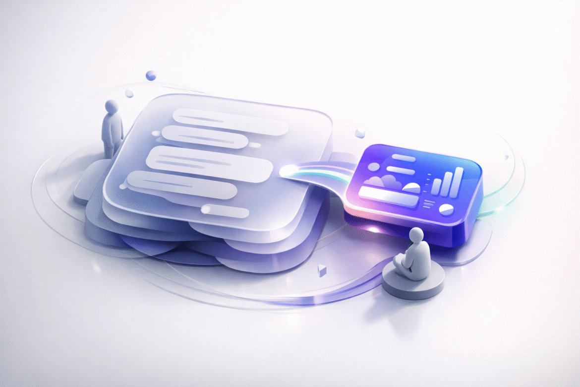 Conceptual illustration of ChatGPT Ads: a central AI answer surface with one separate labeled sponsored panel connected to it.