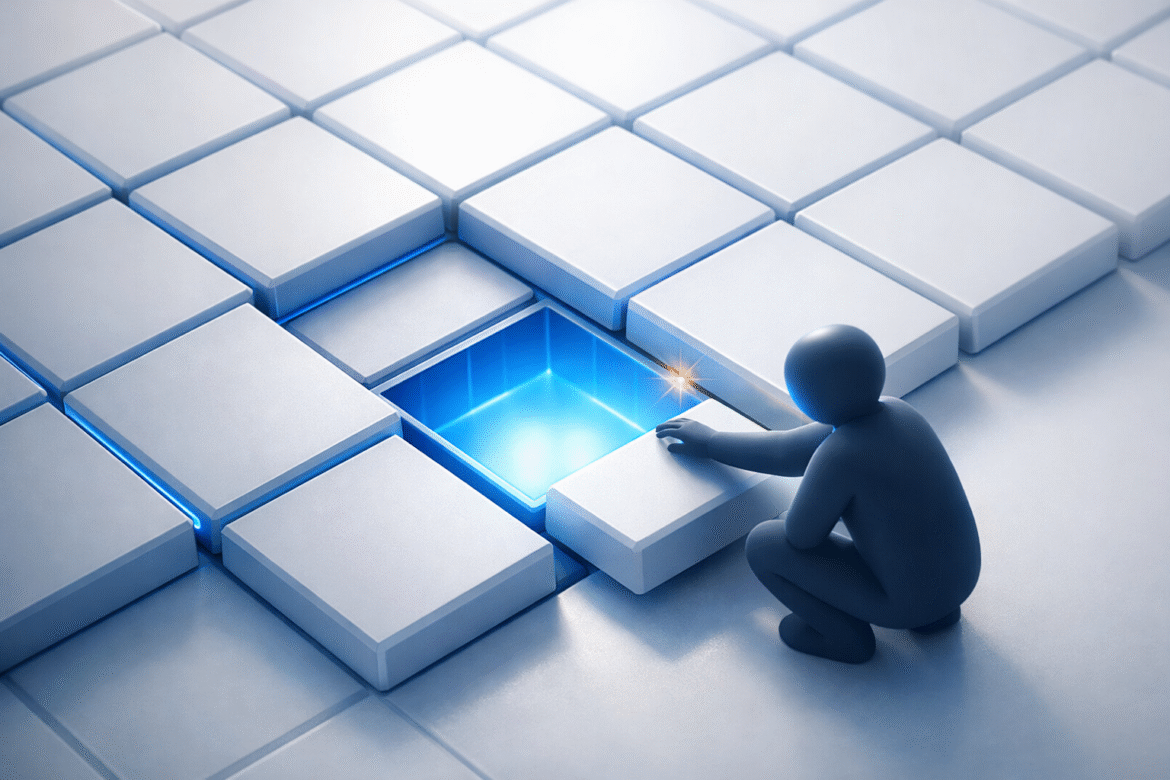 Blueprint-style grid of AI capability tiers with one becoming affordable, illustrating cheaper AI tools for small business