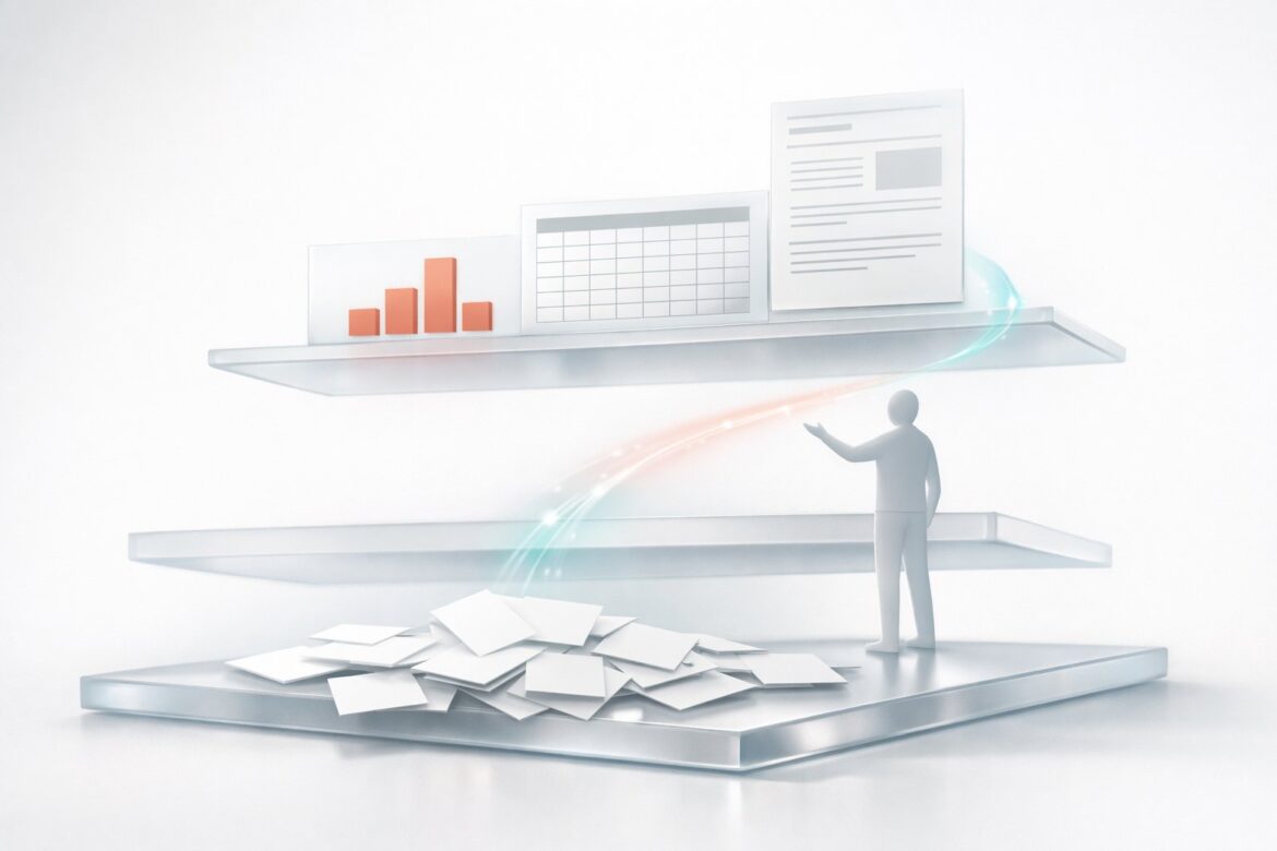 Gemini Notebook turning source documents into a chart, spreadsheet and report for a small business