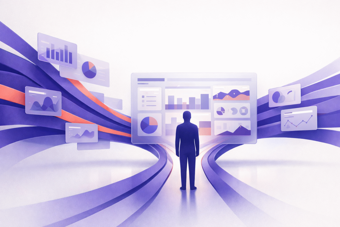 Meta AI for small business shown as separate data streams converging into one central assistant panel