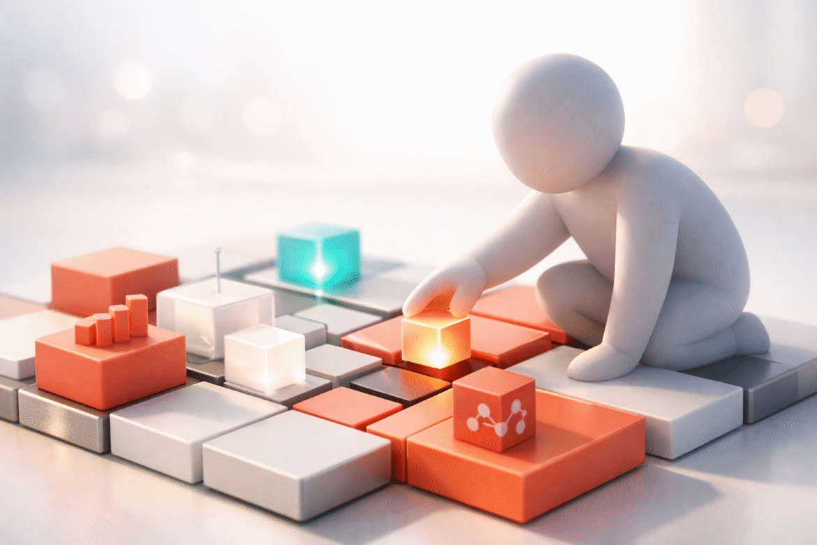 Small language models for small business shown as compact modular building blocks