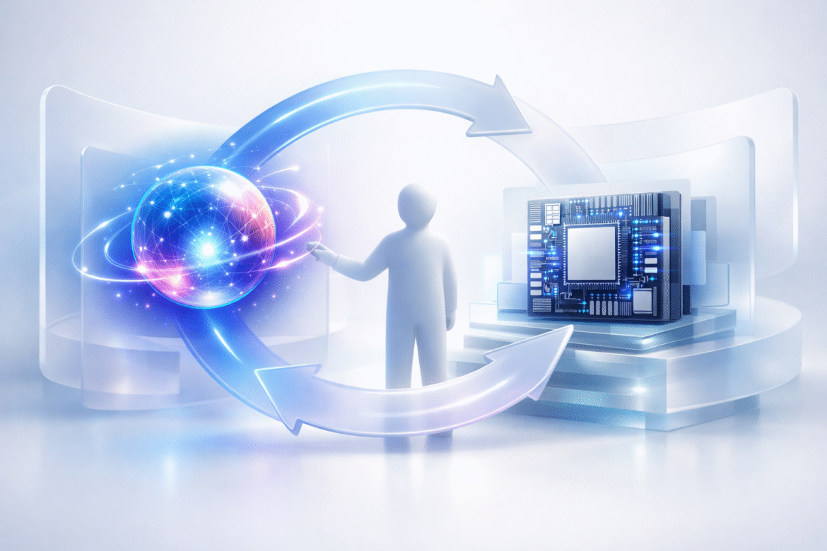 Women-founded AI lab shown as a recursive loop between AI and the chips it designs