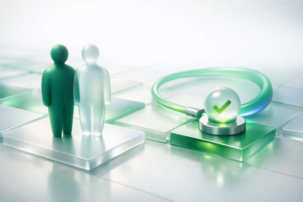 Abstract glassmorphism scene of a faceless form beside a translucent copy with a separate verification channel, illustrating AI voice cloning fraud defense