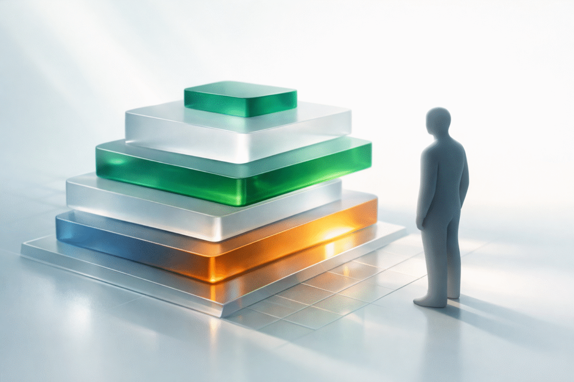 Abstract layered data bands illustrating conflicting small business AI adoption statistics in 2026